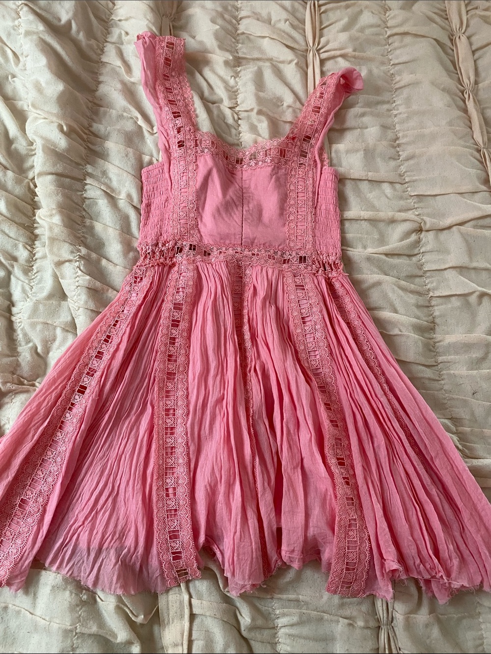 Free People Pink Lace-Trim Summer Dress